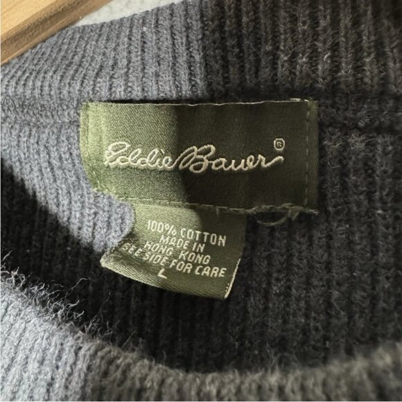 VTG Eddie Bauer Mens Large Gray Thick Cotton Knit Long Sleeve Pullover Sweater - Picture 3 of 6